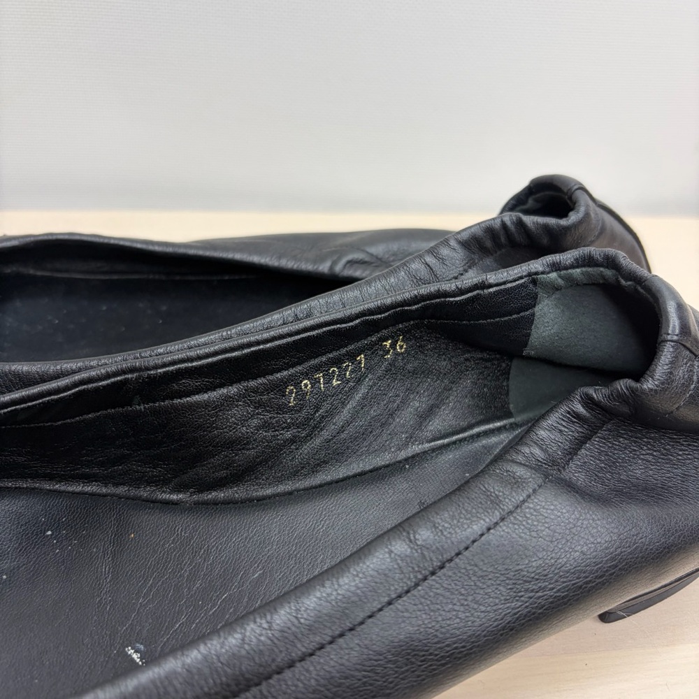 Gucci Black Leather Flats with Gold Accents - Picture 7 of 9